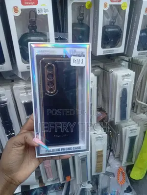 Blue or Black Folding Phone Case Packaged in a Box Labeled "Fold 3
