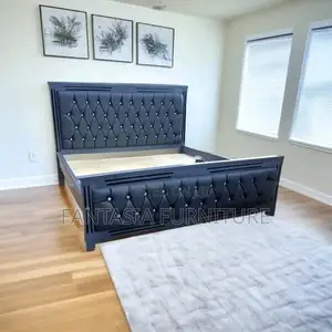 5x6 Grey Diamond Tufted Mocket Bed With Crystal Studs