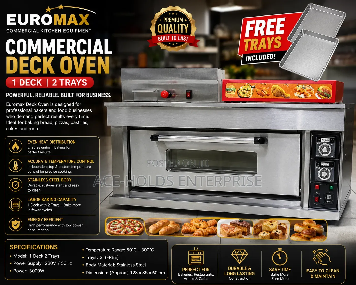 Euromax Commercial Deck Oven 1 Deck 2 Trays - Free Trays