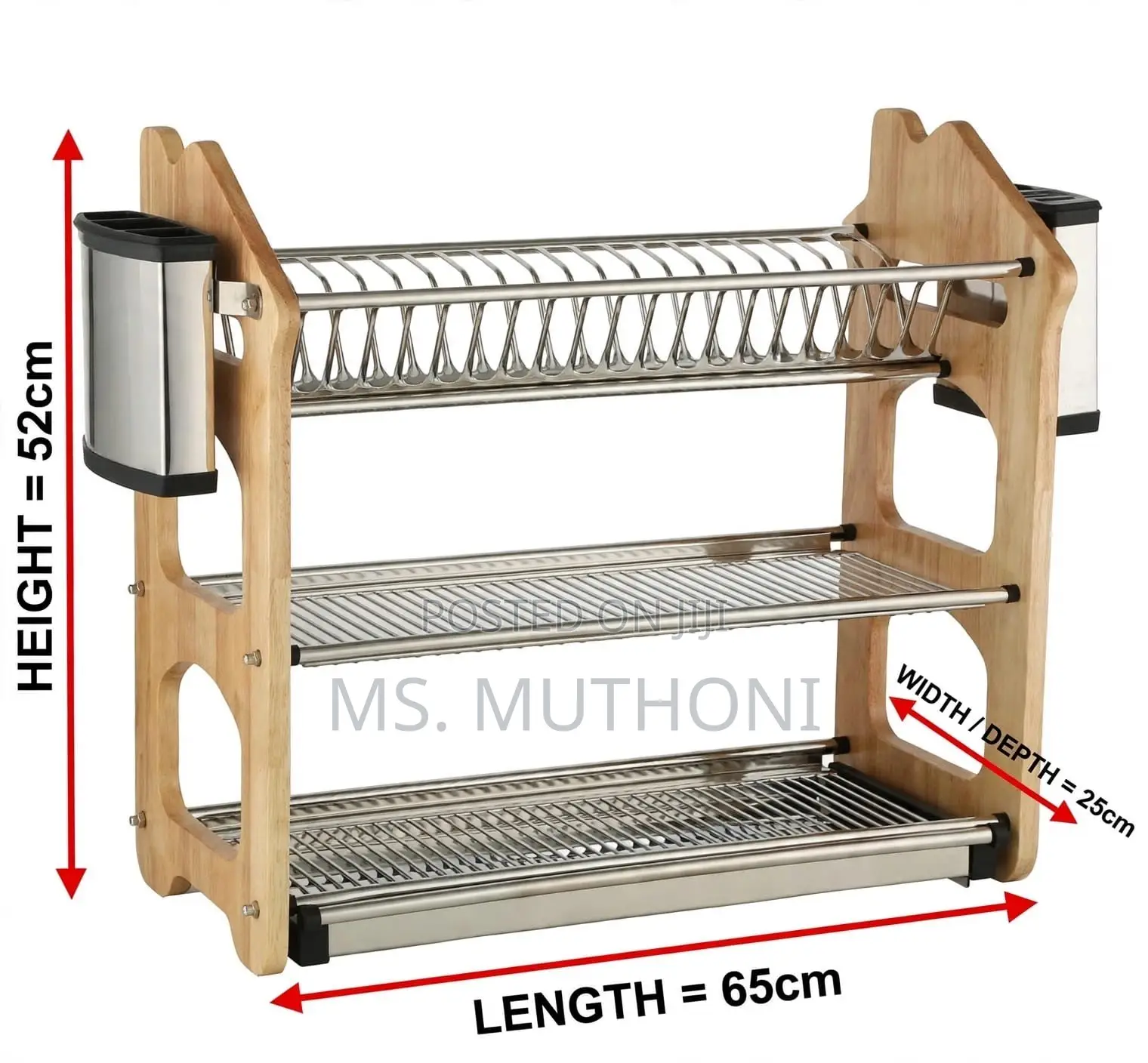 Heavy-Duty 3-Tier Stainless Steel Dish Rack With an Acacia Wooden Stan