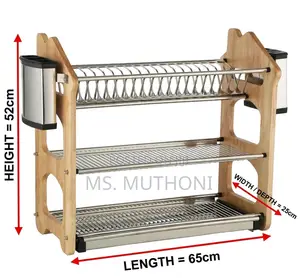 Heavy-Duty 3-Tier Stainless Steel Dish Rack With an Acacia Wooden Stan