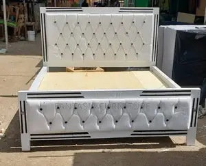 5x6 White Diamond Tufted Bed – Black Trim