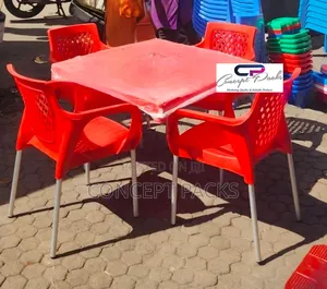 Red Plastic Metal Legs Strong Table and Chair Set