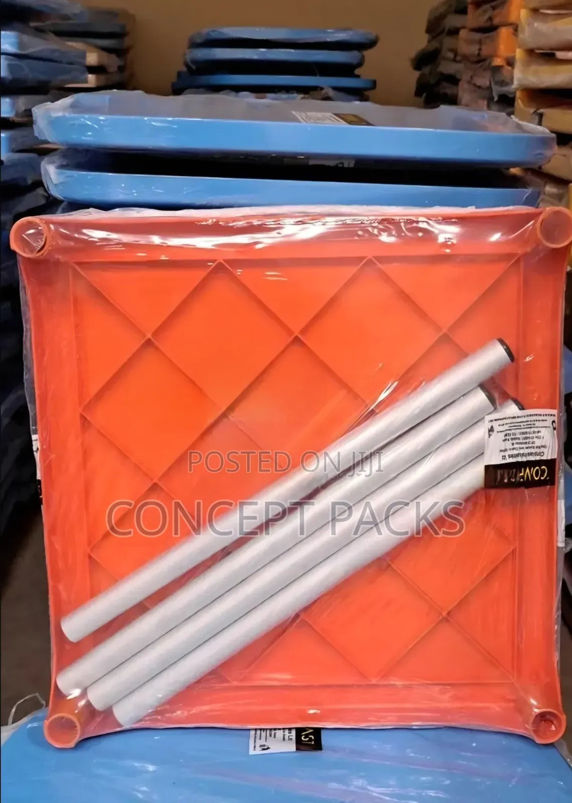Smart Plastic Dining Table With Metal Tubing Legs.