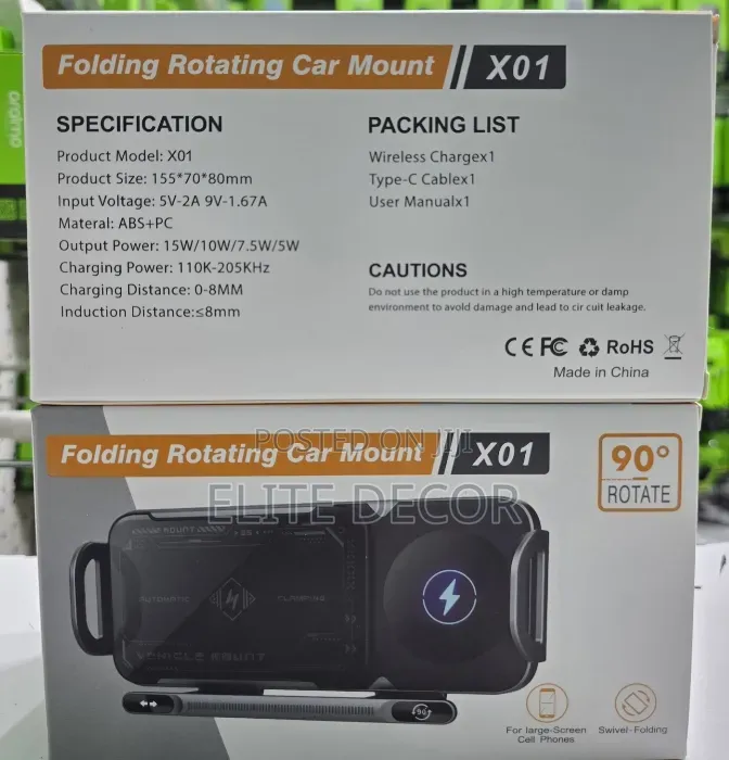X01 90° Swivel Folding Rotating Car Mount for Phones, Tablets