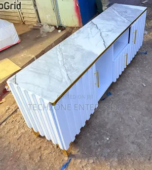 Executive Box TV Stand With Marble Top, White ,,