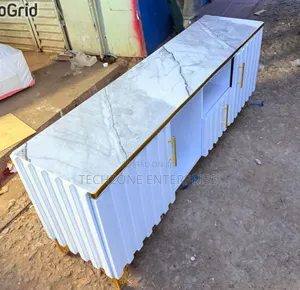 Executive Box TV Stand With Marble Top, White ,,