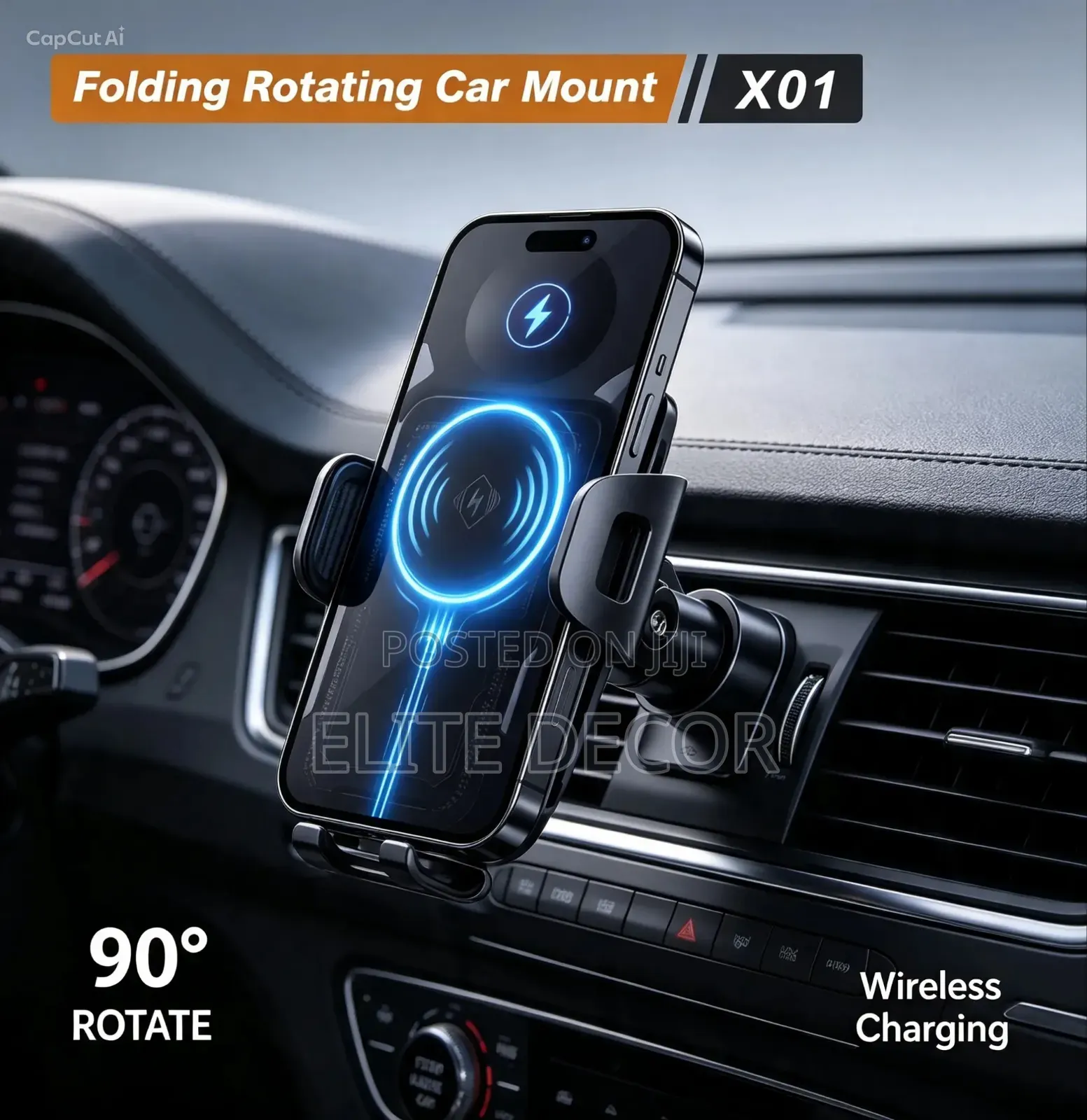 X01 90° Swivel Folding Rotating Car Mount for Phones, Tablets