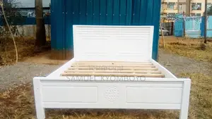 Premium 5x6 White Wooden Bed Frame – Handcrafted Heart Carving