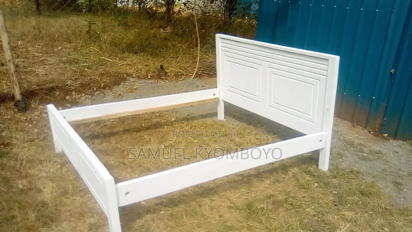 Premium 5x6 White Wooden Bed Frame – Handcrafted Heart Carving