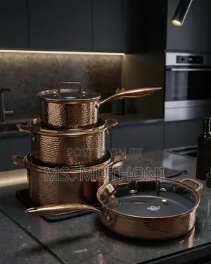 8 PCS Hammered Copper-Finish Triply Stainless Steel Cookware Set
