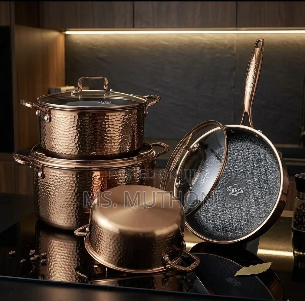 8 PCS Hammered Copper-Finish Triply Stainless Steel Cookware Set