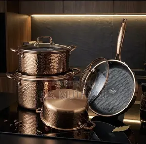 8 PCS Hammered Copper-Finish Triply Stainless Steel Cookware Set