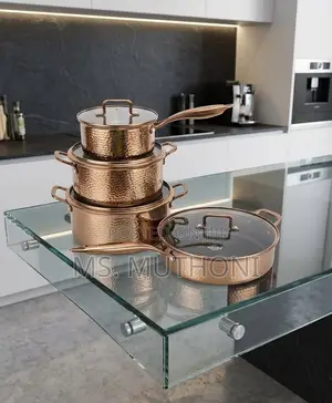 s.steel Pots W/ Ergonomic Polished Handles & Glass Lids Copper Knobs