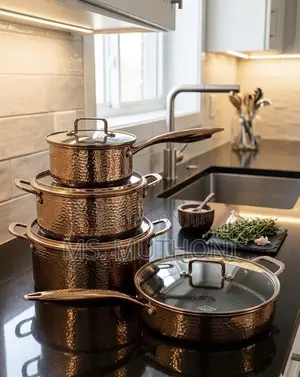 s.steel Pots W/ Ergonomic Polished Handles & Glass Lids Copper Knobs
