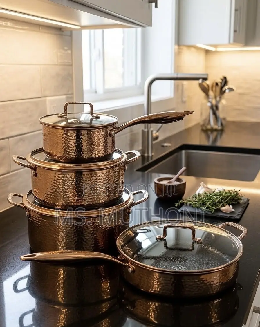 s.steel Pots W/ Ergonomic Polished Handles & Glass Lids Copper Knobs