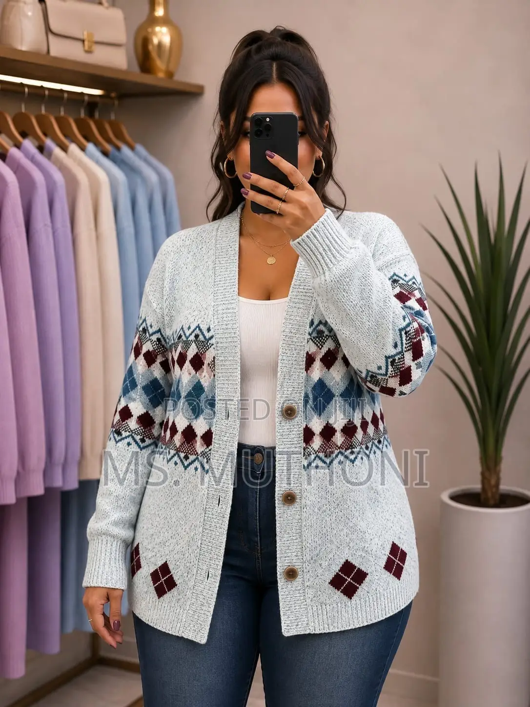 Button-Up Closures Cozy Patterned Knit Cardigan