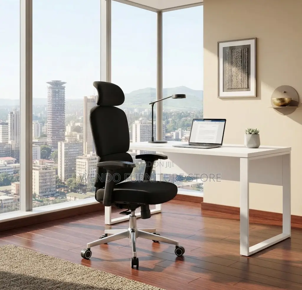 Office Chair; Swivel Black Leather Office Work Seat