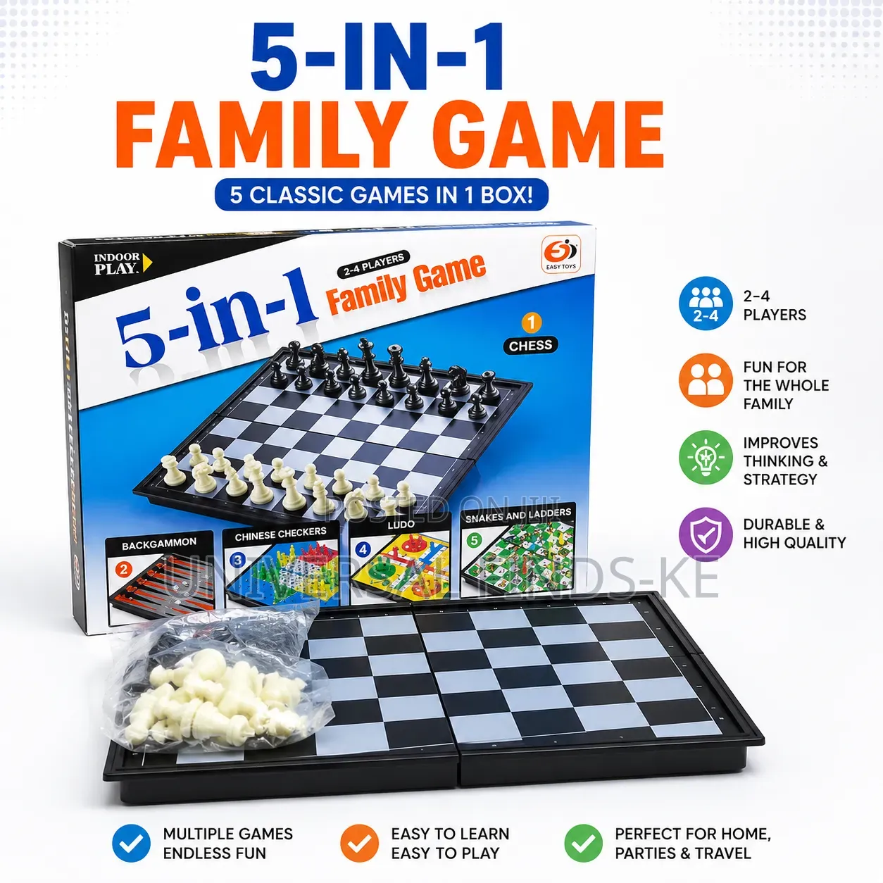 5 in 1 Board Game – Family Strategy & Classic Games Set