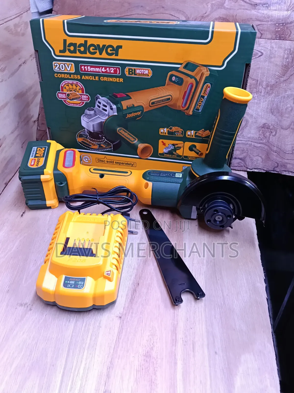 41⁄2 Inch/115mm Jadever Cordless Angle Grinder 20V Battery and Charger