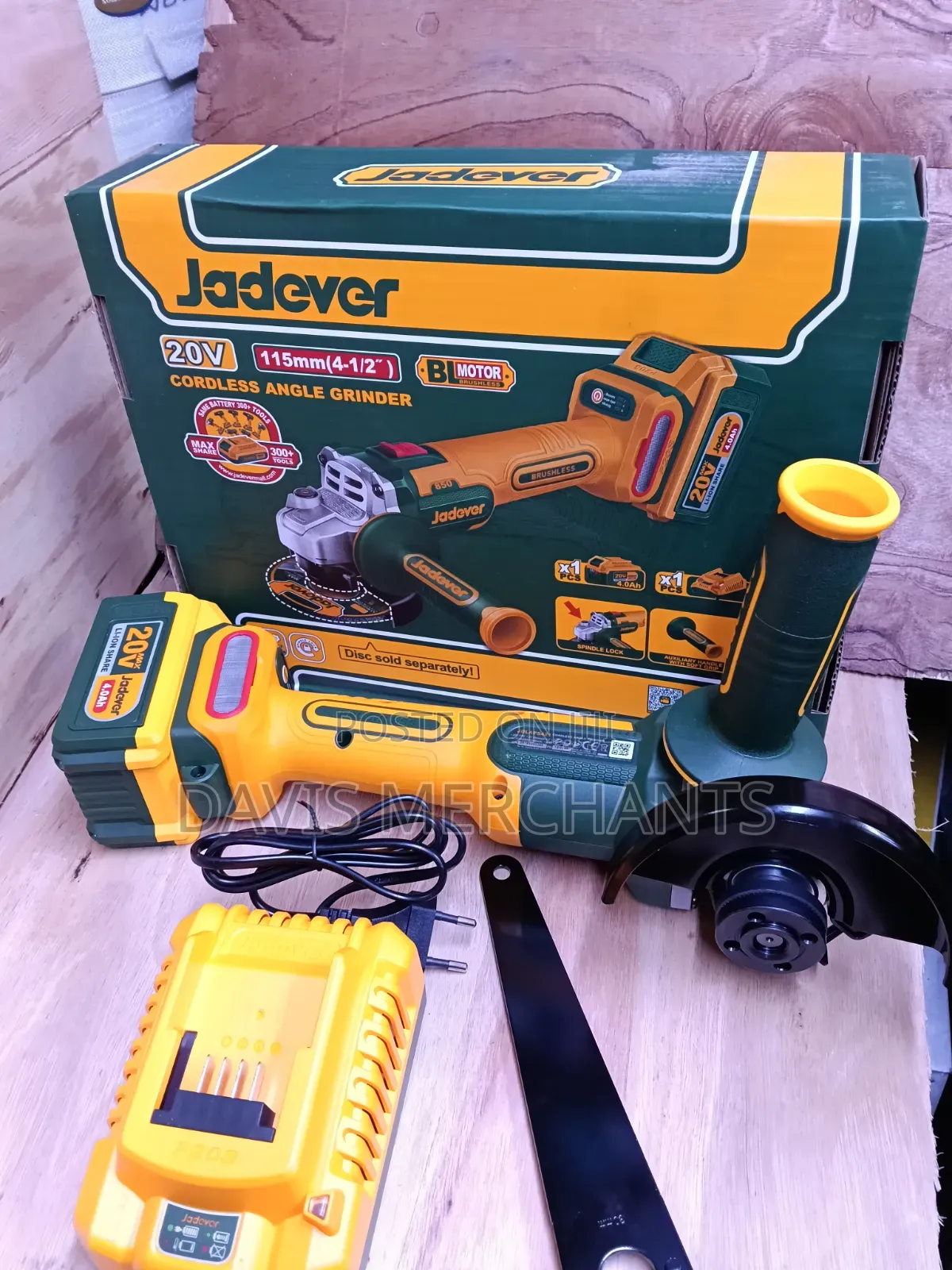 41⁄2 Inch/115mm Jadever Cordless Angle Grinder 20V Battery and Charger