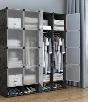 Portable 4-Column Plastic Wardrobe – Spacious Storage