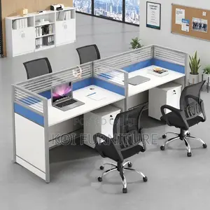 Office Woprkstation; Blue-Brown Office Staff Workstation With Cabinet