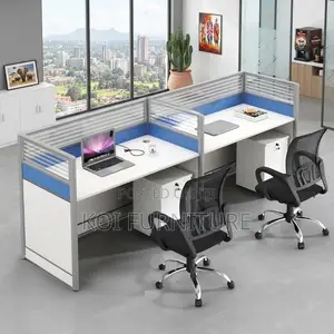Office Woprkstation; Blue-Brown Office Staff Workstation With Cabinet