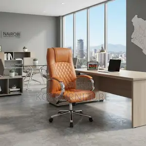 Office Chairs; Brown Leather Adjustable Office Executive Seat