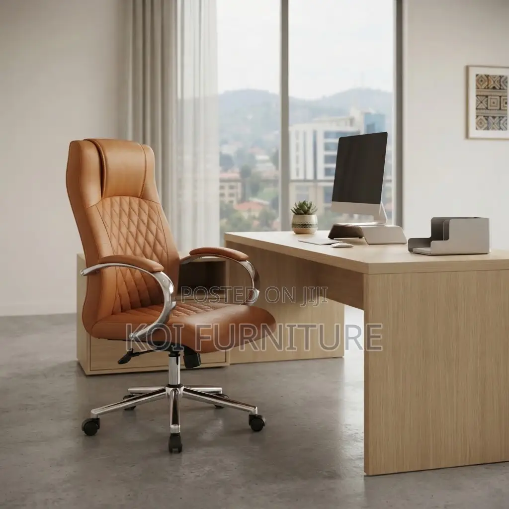 Office Chairs; Brown Leather Adjustable Office Executive Seat