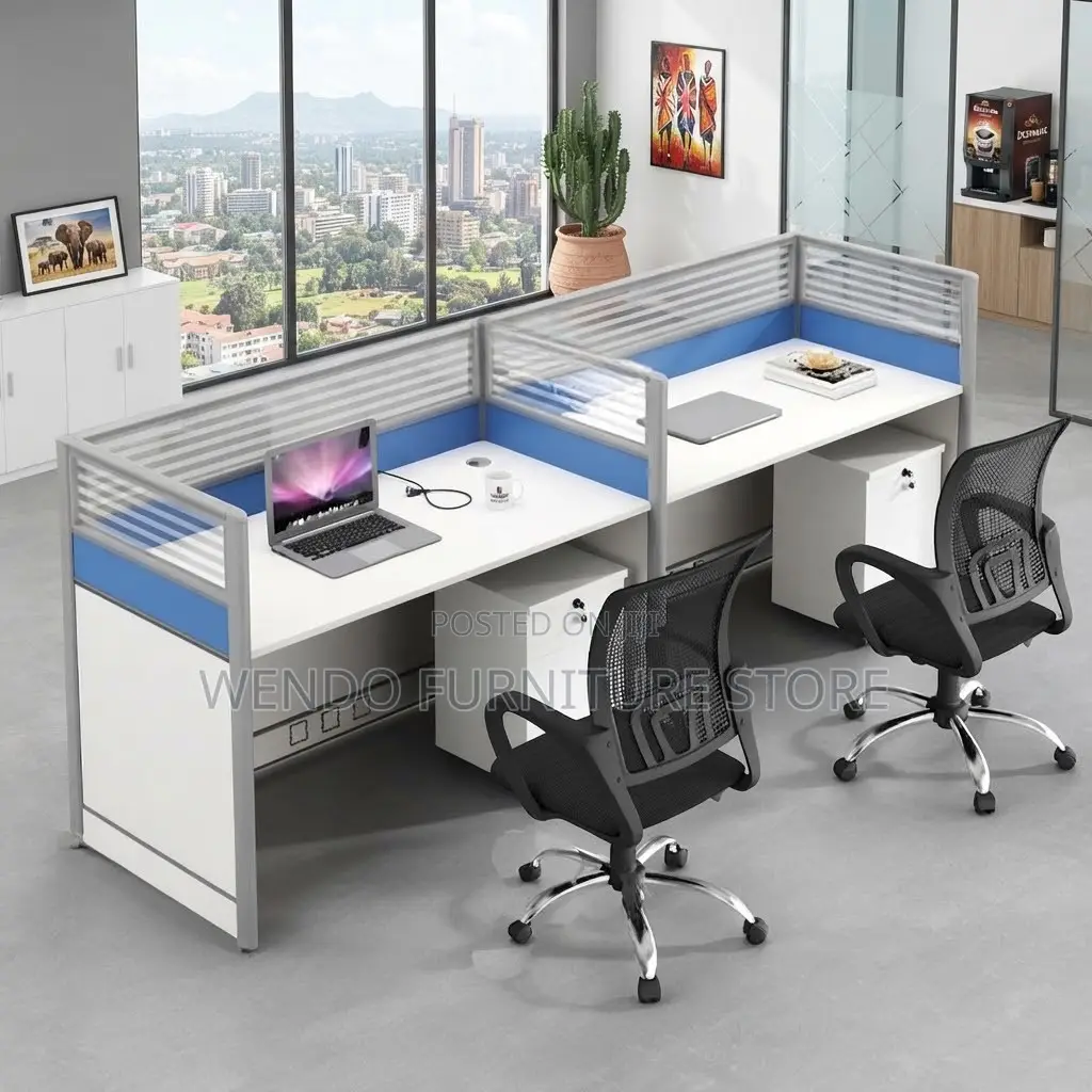 Office Workstation; Straight Way Two Users Modern Offices Workstation