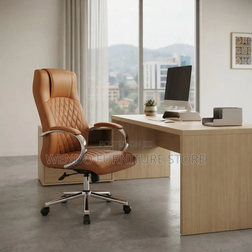 Office Chairs; Adjustable Brown Leather Swivel Office Chair