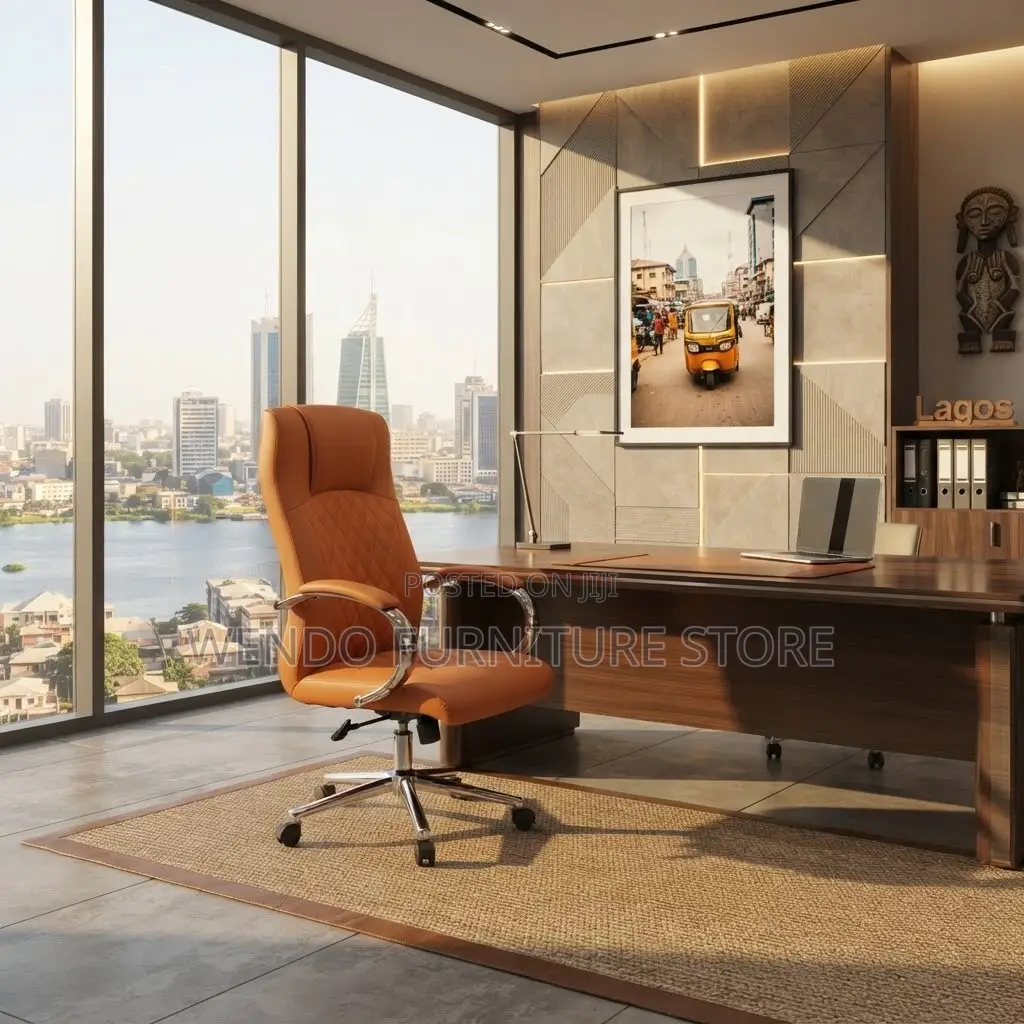 Office Chairs; Adjustable Brown Leather Swivel Office Chair
