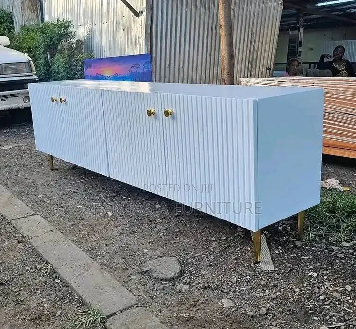 Elegant White Fluted TV Console: Free Delivery