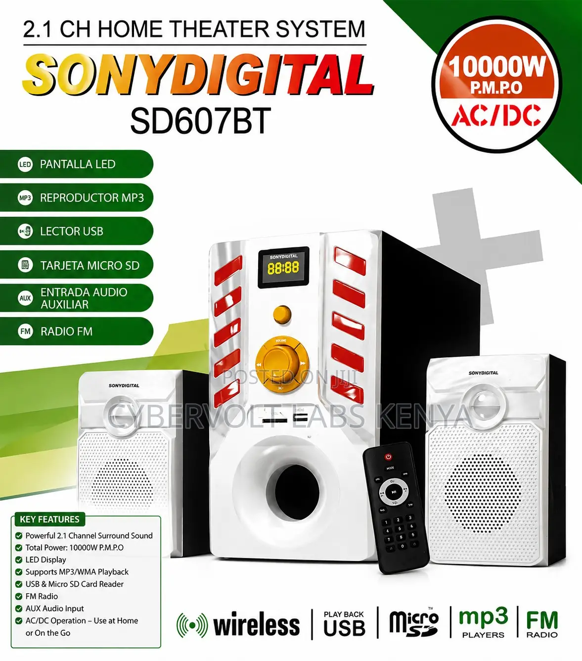 Sonydigital SD607BT 2.1CH Home Theater System 10000W PMPO