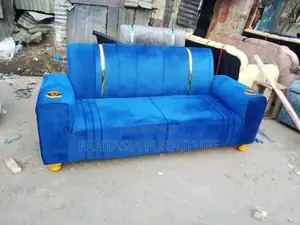3 Seater Blue Sofa With Dual Cupholders