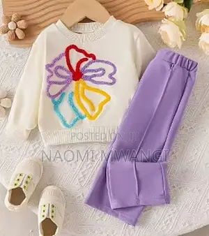 Flower Sweater & Wide-Leg Lavender Pants Set