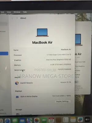 Laptop Apple MacBook Air 2020 8GB Intel Core i3 SSD 256GB