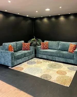 5 Seater Teal Sofa Set + Orange Accent Pillows
