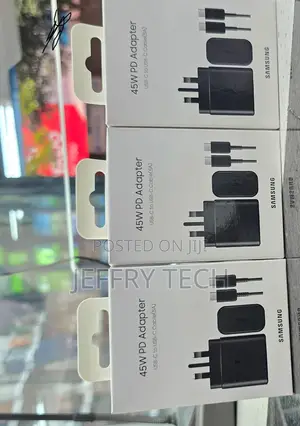 Samsung 45W PD Adapter With an Included 5A USB-C to USB-C Cable.