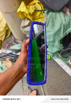 Decorative Spring Loaded Clip on Royal Blue Crystals Driver Morror