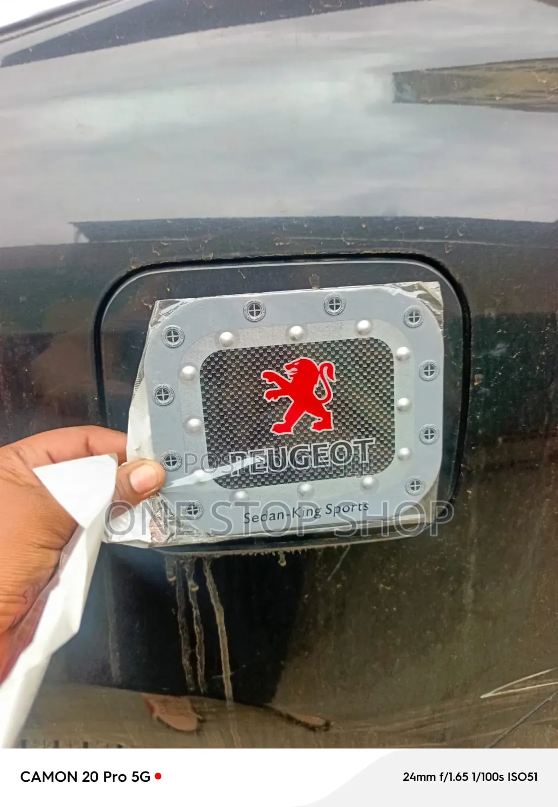 Peugeot Branded Fuel Tank Sticker With Carbon Fiber Style Background