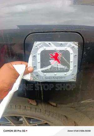 Peugeot Branded Fuel Tank Sticker With Carbon Fiber Style Background