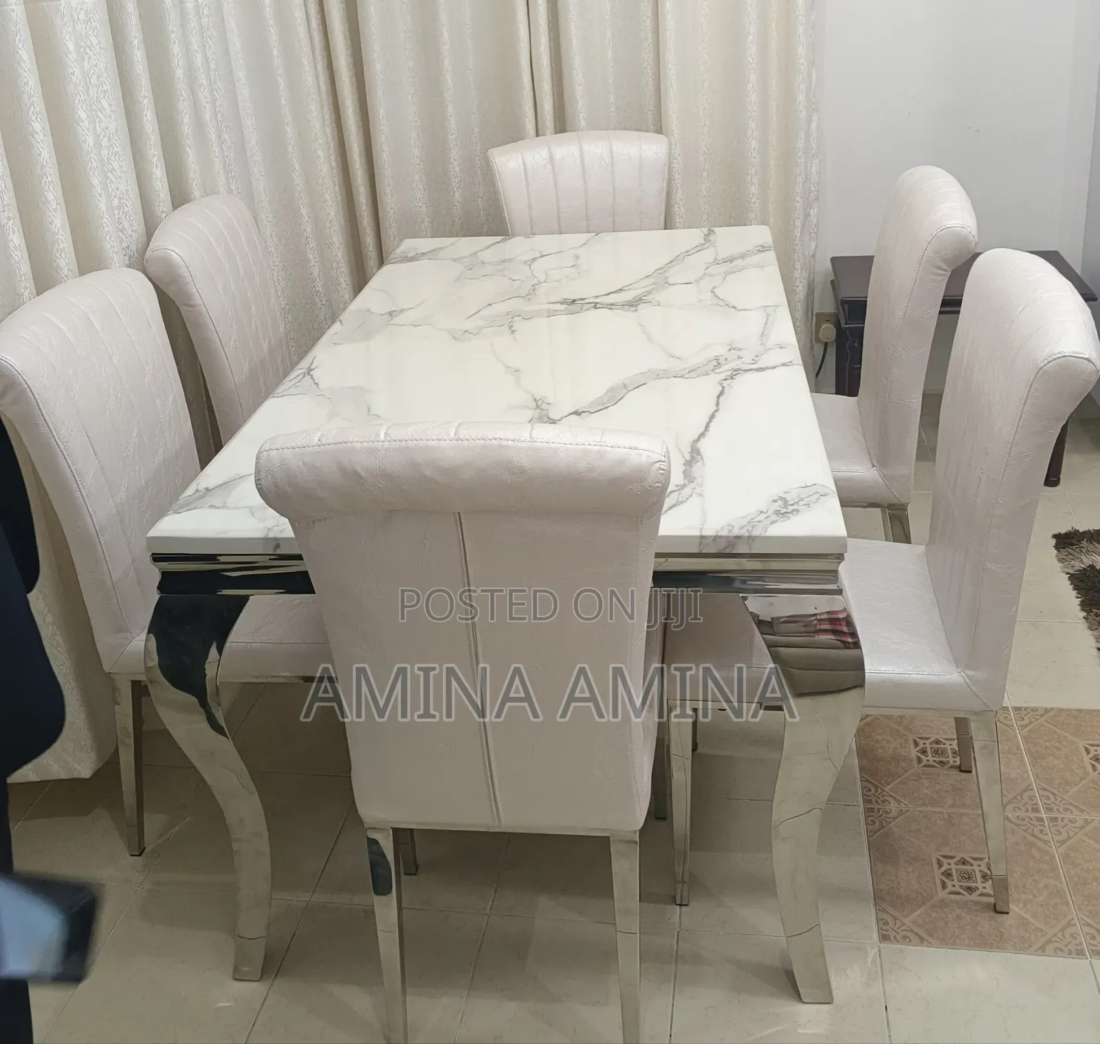 White Marble 6 Seater Dining Table -Pure