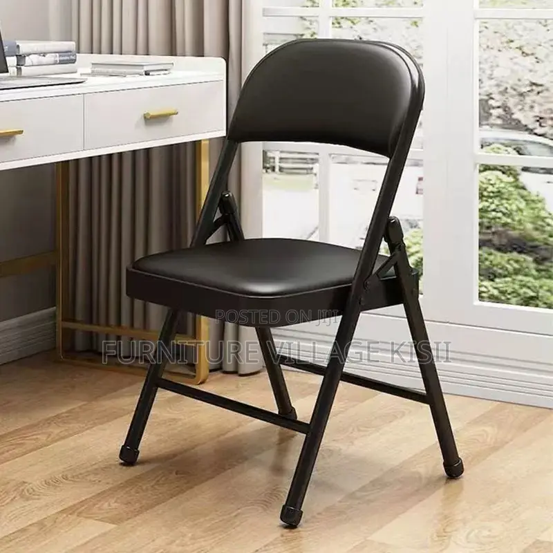 Office Chair; Black Leather Metallic Office Chair