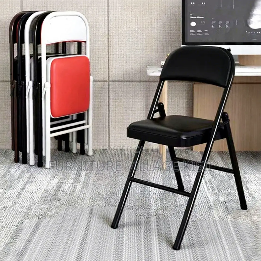 Office Chair; Black Leather Metallic Office Chair