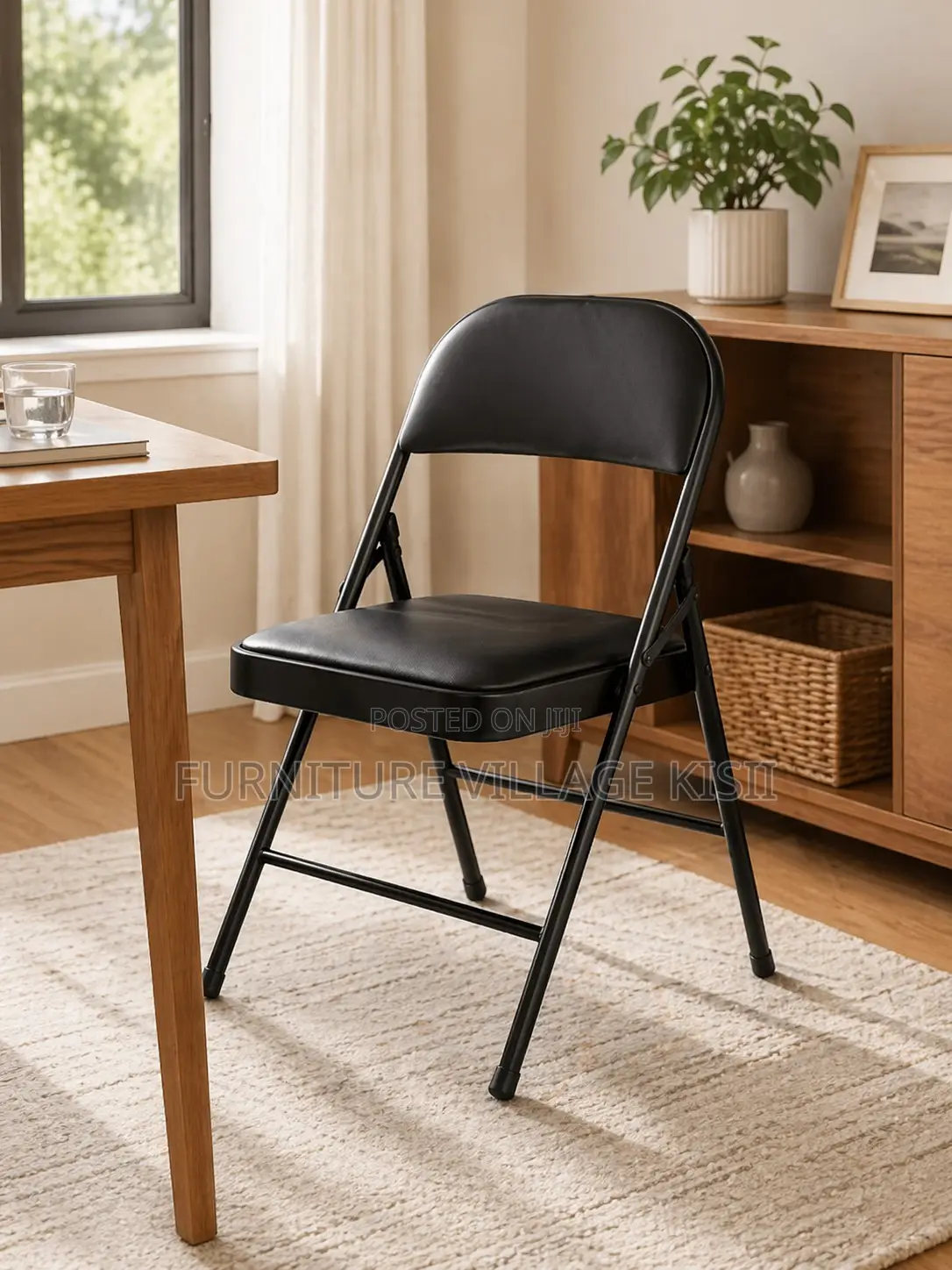 Office Chair; Black Leather Metallic Office Chair