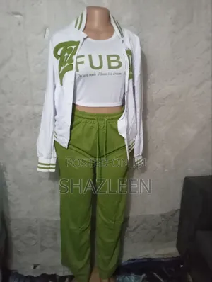 New 3pcs FUBU Tracksuit Bomber Jacket Crop Top Sweatpants