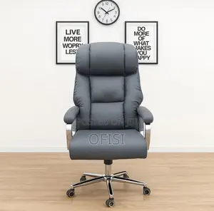Office Chair; Grey Leather High-Back Executive Chair