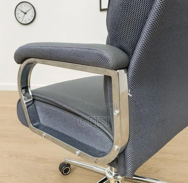 Office Chair; Grey Leather High-Back Executive Chair